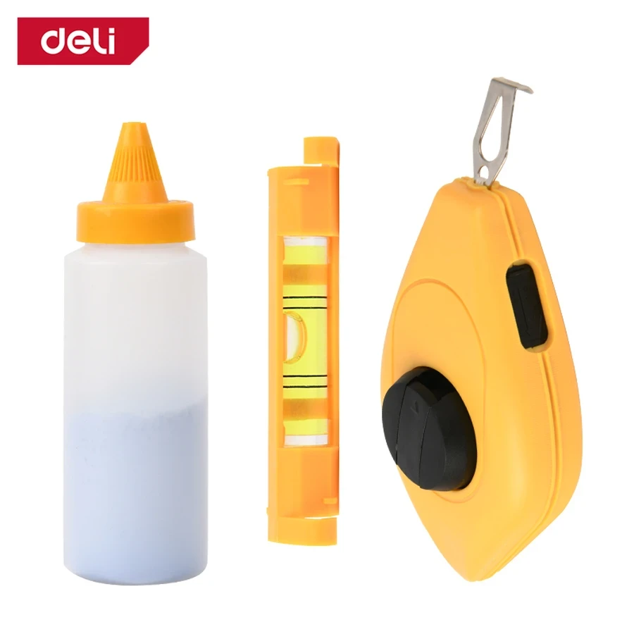 Deli 30m Professional Chalk Line Set | Heavy-Duty High-Visibility Snap Line Reel for Carpentry, Flooring, Drywall & Masonry Layout | EDL25