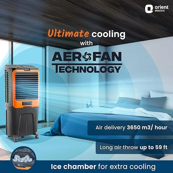 Orient Ultimo 88 Desert Air Cooler | High-Capacity 88 Ltr Water Tank | DenseNest Honeycomb Cooling with Ice Chamber & 190 Watt Low-Power Inverter Motor | CD8803H