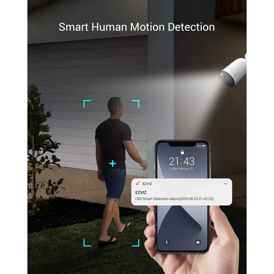 EZVIZ CB3 1080P Wire-Free Outdoor Camera - 5200mAh Battery, Smart AI Detection, Color Night Vision, H.265 (CS-CB3)
