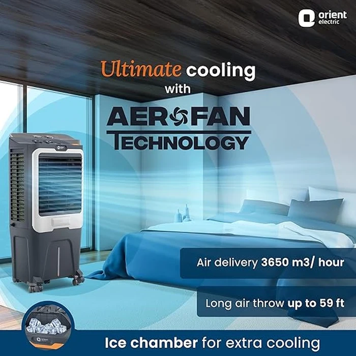 Orient Ultimo 65L Desert Air Cooler | 190W High-Performance Evaporative Fan System | DenseNest Honeycomb Pads with Integrated Ice Chamber | CD6501H