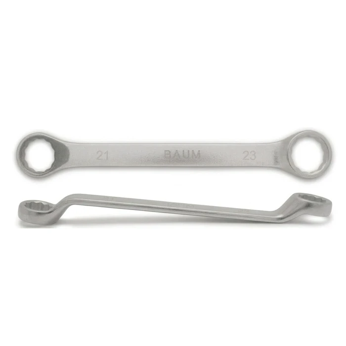 BAUM Heavy-Duty Chrome Vanadium Bi-Hexagon Ring Spanner | 12-Point Rough Matt Chrome Finish Oval Body Wrench | Model ART 23E