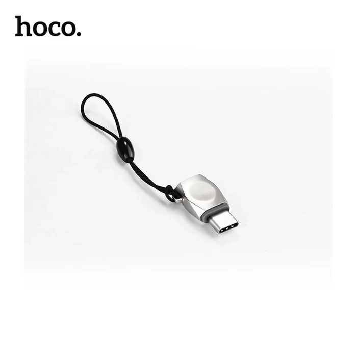 Hoco Type-C Male to Micro-USB Female Adapter | High-Fidelity Charging & Data Sync Matrix | Zinc Alloy Shell with Elastic Lanyard | UA8