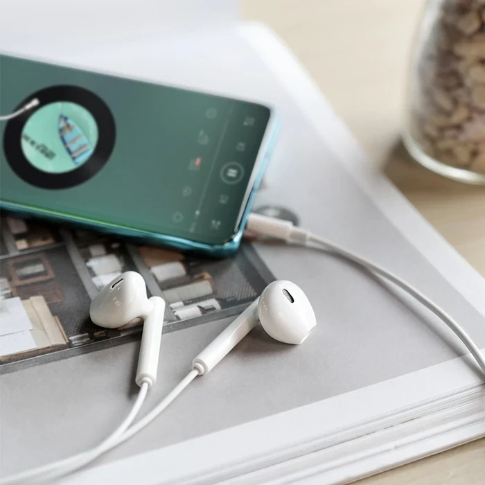 HOCO Melodious Wire Control Earphone with Mic | 14mm Driver | Volume Adjustment | Black, White Finish | M64