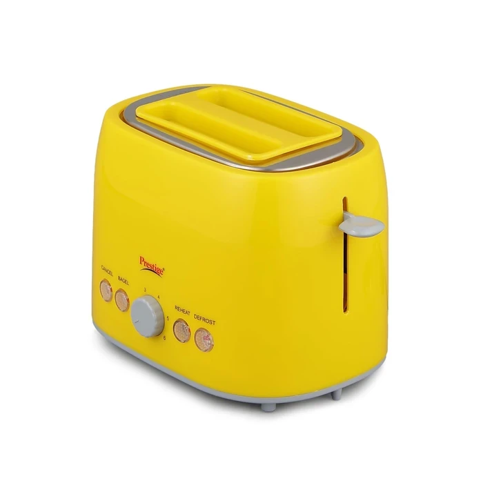 Prestige PPTPKY 850W 2-Slice Pop-Up Toaster with 6 Browning Levels & Defrost/Reheat Functions | Cool-Touch Yellow Body - Model 41703