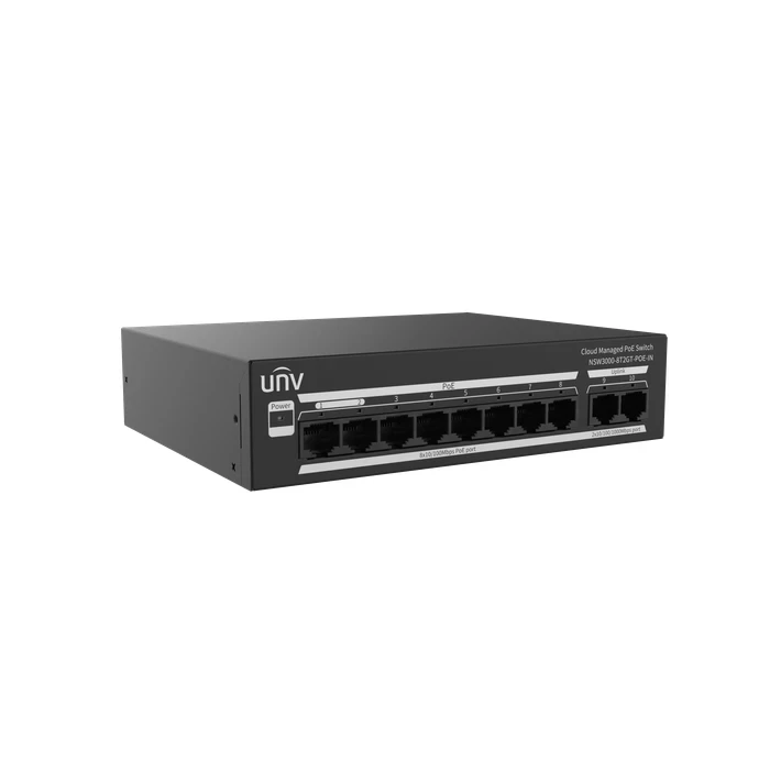 UNV 8-Port Fast Ethernet Cloud Managed PoE Switch with 120W Budget, 2 Gigabit Uplinks & 250m Extend Mode | NSW3000-8T2GT-POE-IN