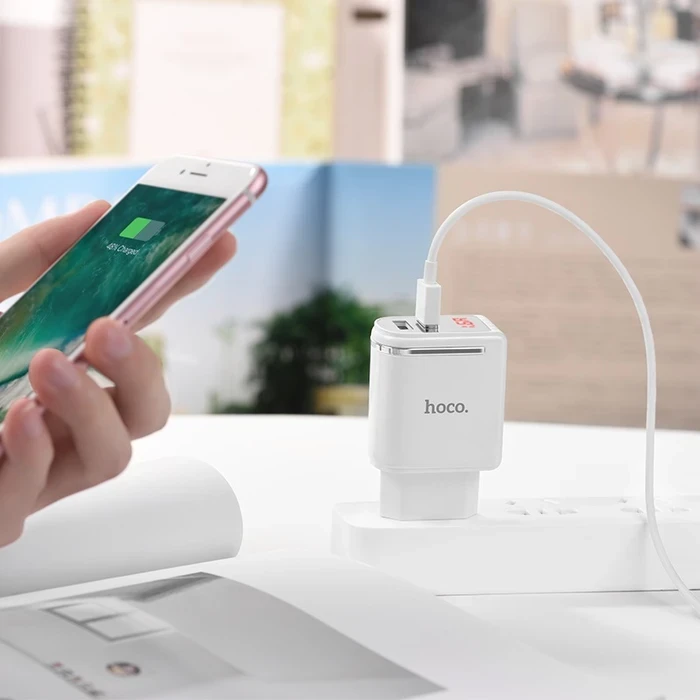 HOCO Enchanting Dual-Port Digital Charging Adapter | 2.4A Power Matrix | Flame-Retardant PC Logic | C39A