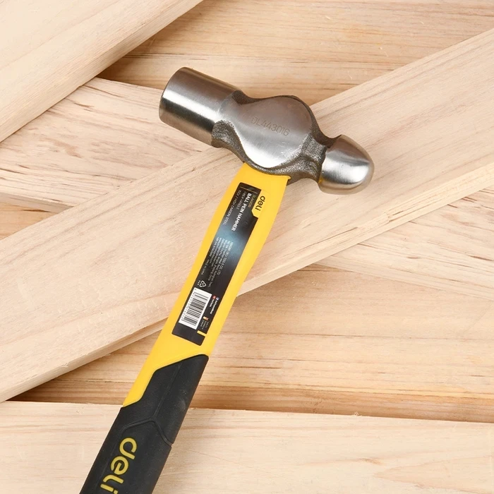 Deli Tools Ball Pein Hammer 500g (1lb) | Drop-Forged 45# Carbon Steel Head with Fiberglass Shock-Absorbing Handle | EDL443016