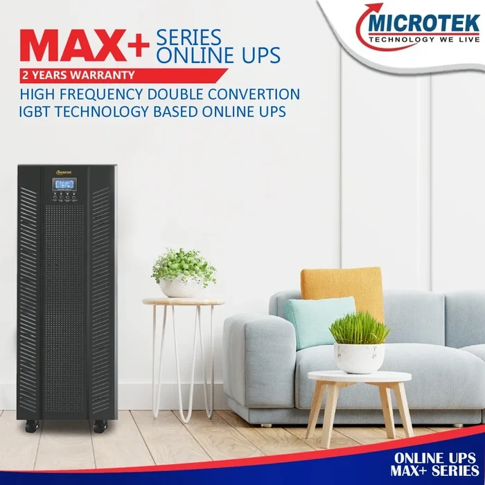 Microtek Max+ 6KVA/4800W True Online Double-Conversion UPS (192V EB Model) | High-Performance DSP Control Technology | Unity Power Factor Output Option & Pure Sine Wave Output