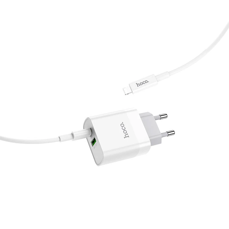 HOCO Plus Rapido Fast Charger Set | PD 20W + QC 18W Dual Output Matrix | Type-C to Lightning Logic | White | C80Aput Matrix | Type-C to Lightning Logic | White C80A