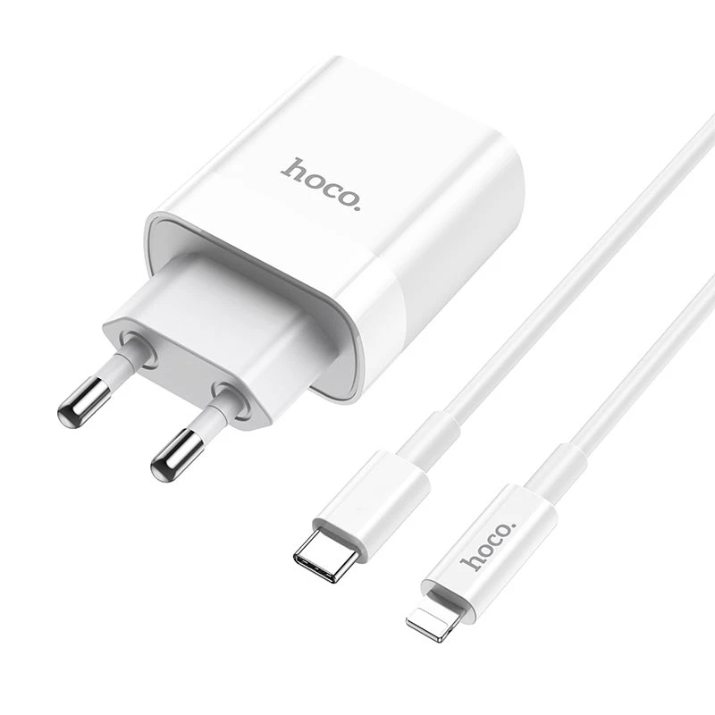HOCO Plus Rapido Fast Charger Set | PD 20W + QC 18W Dual Output Matrix | Type-C to Lightning Logic | White | C80Aput Matrix | Type-C to Lightning Logic | White C80A