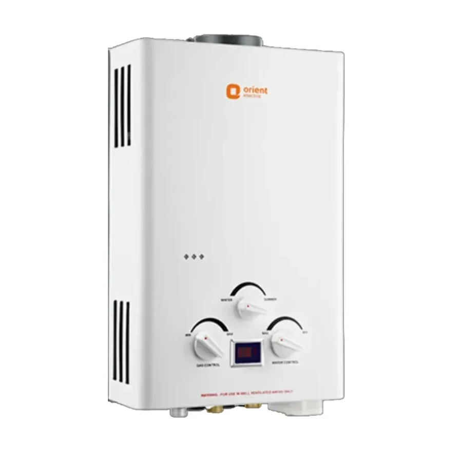 Orient Vento Digi 6L Instant Gas Water Heater | ISI Certified High-Pressure 8 Bar Geyser with Digital Display & Heavy Copper Heat Exchanger (White)