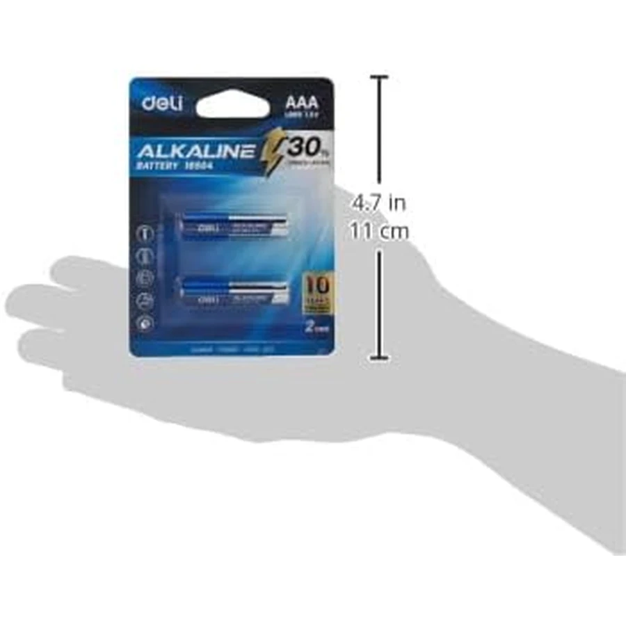 Deli AAA LR03 1.5V High-Energy Alkaline Battery (2-Pack) | Long-Lasting Anti-Leak Power for Calculators, Toys & High-Drain Devices | E18504