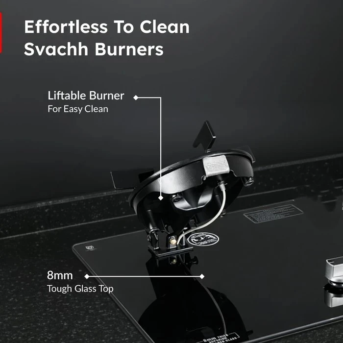 Prestige Svachh Efficia Liftable Toughened Glass Top Auto Ignition Gas Hob (2 Burner / 3 Burner) | Dual Use Freestanding & Built-in Kitchen Hobtop - Model 40595 / 40596