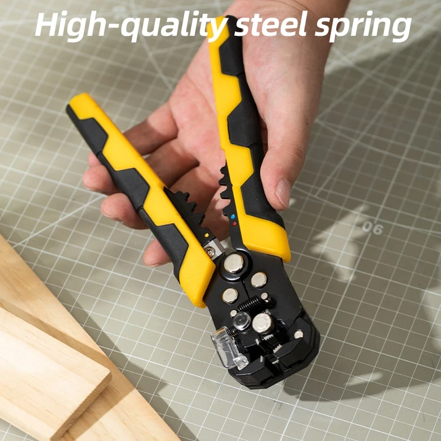 Deli Multi-Function Wire Stripper 0.2-6mm² Capacity with 3-in-1 Stripping, Cutting & 4P/6P/8P Crimping Functions (Yellow/Black) | EDL2018