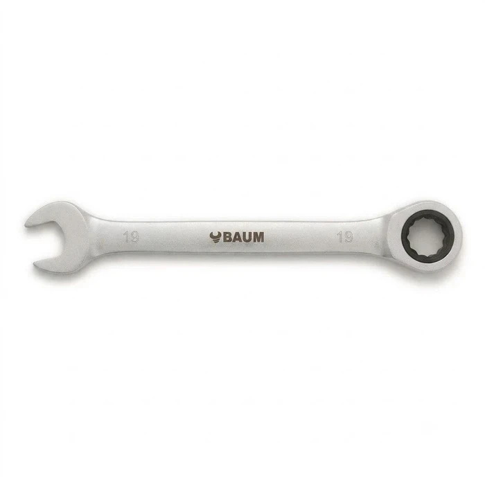 BAUM Heavy-Duty Jumbo Flex-Head Combination Ratcheting Wrench | High-Polish Chrome Vanadium Steel 90-Tooth Gear Wrench | Model ART 55 (Sizes 18mm to 32mm)
