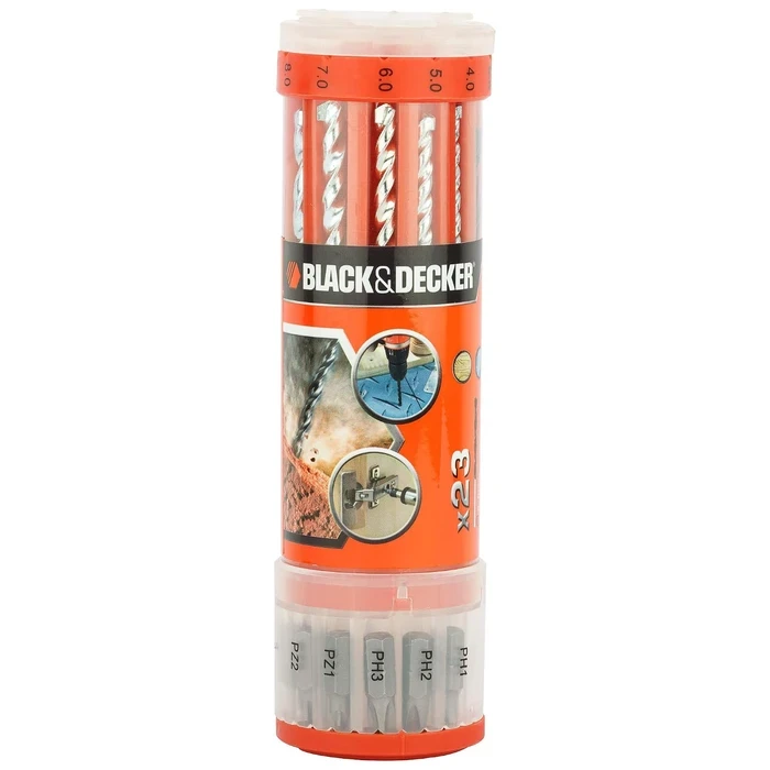 BLACK+DECKER 23-Piece Mixed Drill & Screwdriver Bit Set | Titanium Nitride Coated 118° Split-Point Bits for Metal & Wood | A7102-XJ