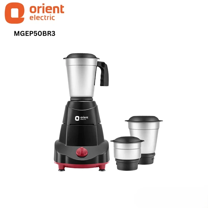 Orient Elite Plus Mixer Grinder MGEP50BR3 | 500W High-Torque Motor | 3 Stainless Steel Jars with Specialized Blades | 3-Speed Control Black & Grey Food Processor
