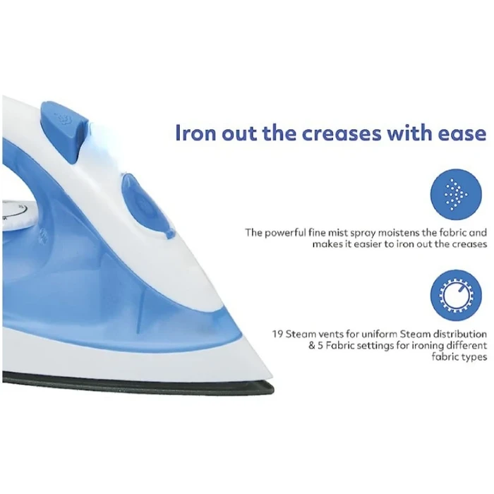 Yasuda 1400W Steam Iron with 180ml Water Tank Capacity | Rapid Heat-Up Uniform Steam Distribution | Smooth Gliding Soleplate Ergonomic Crease Release Fabric Care | YS-173G