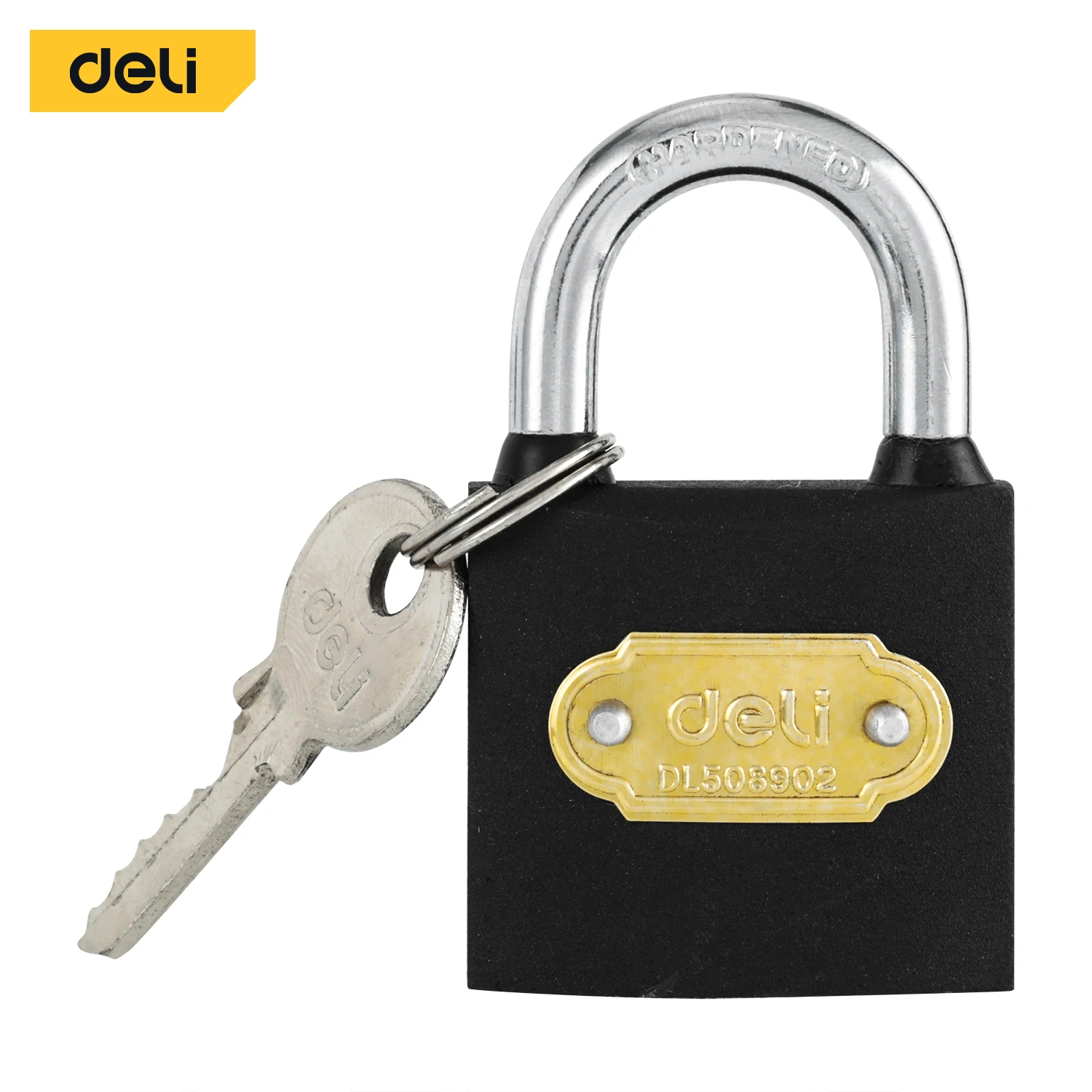 Deli Medium-Duty Iron Padlock 38mm with Durable Alloy Steel Shackle & Waterproof Keyhole Cover (Black) | EDL508902