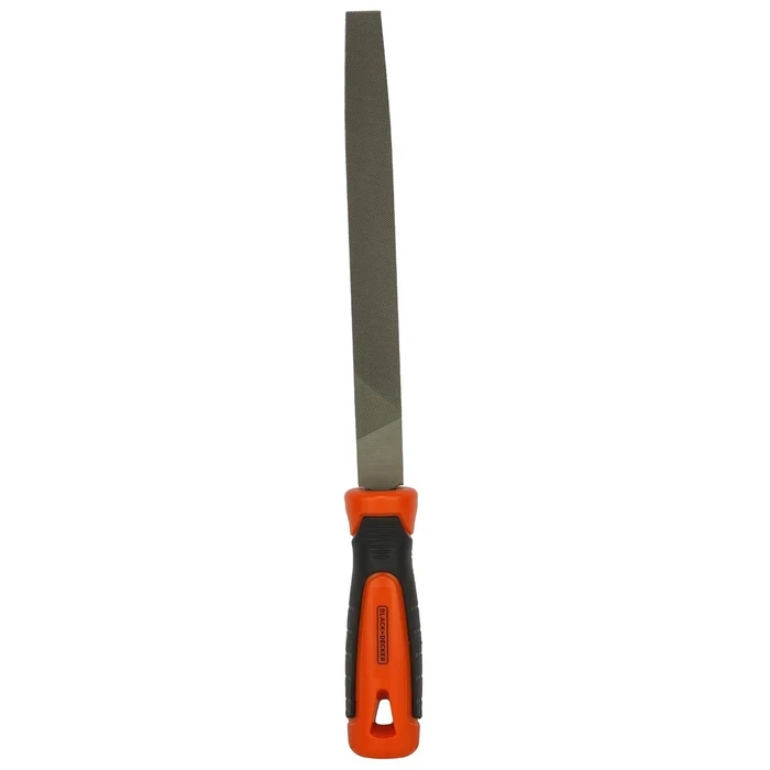 BLACK+DECKER 200mm (8") High-Carbon Steel Flat Bastard File | Ergonomic Bi-Material Grip Surface Deburring Tool | BDHT22144