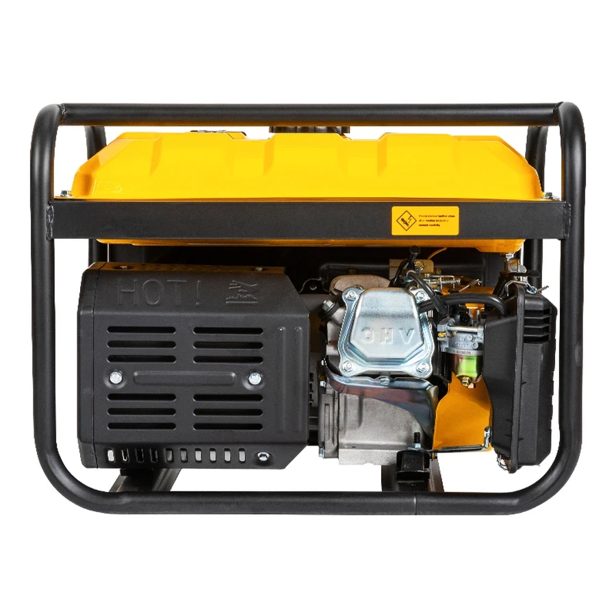 Deli 2.8kW Max (2.5kW Rated) 4-Stroke OHV Gasoline Generator | 15L Fuel Tank Recoil Start Aluminum Wire Motor Generator with Steel Roll Cage (Yellow) | EDL-KFD28-E1