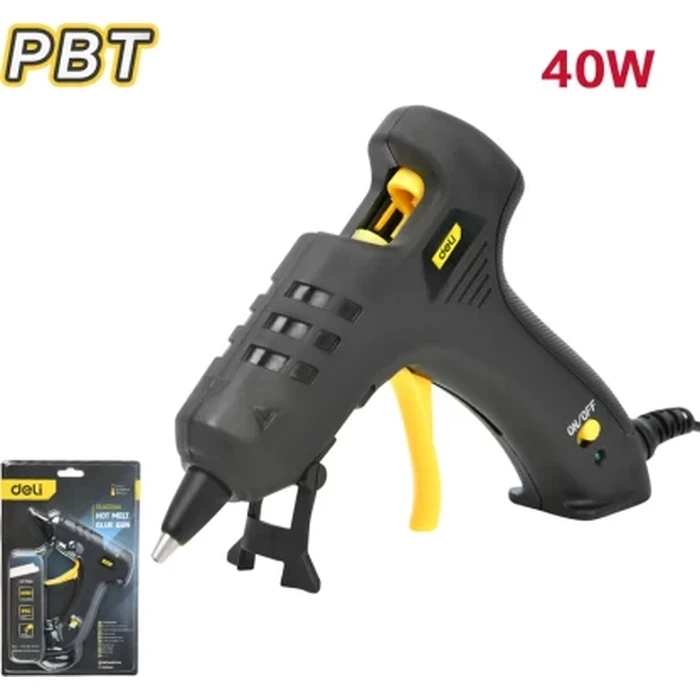 Deli 40W Professional High-Temperature Hot Melt Glue Gun | Heavy-Duty Trigger-Fed Corded Adhesive Gun with 2 Glue Sticks & Anti-Drip Nozzle | EDL402040