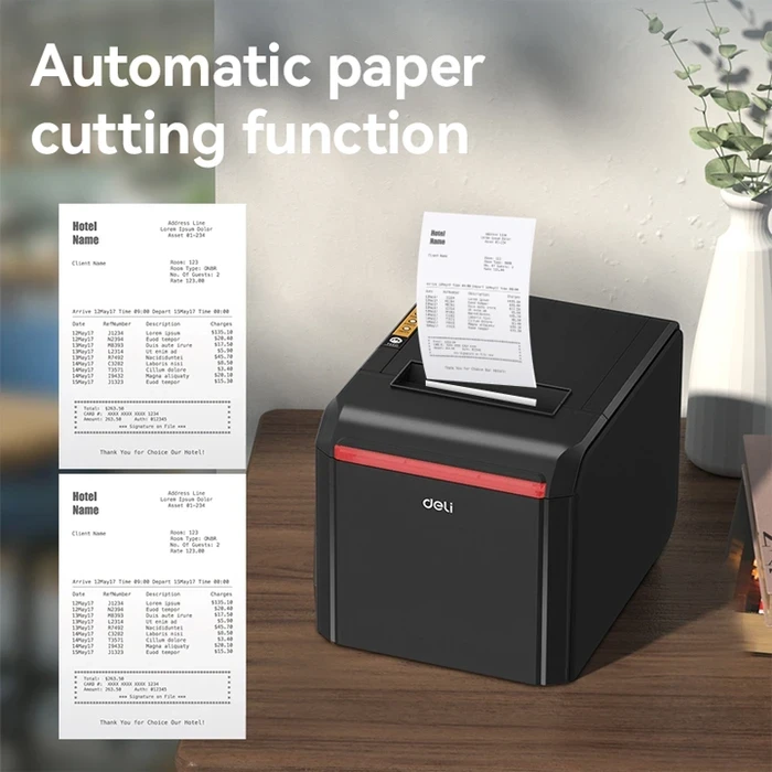 DELI 3.0" High-Speed Desktop Direct Thermal Receipt Printer | 300mm/s 203 DPI Auto Metal Cutter USB Serial & Cash Drawer Port | ES301
