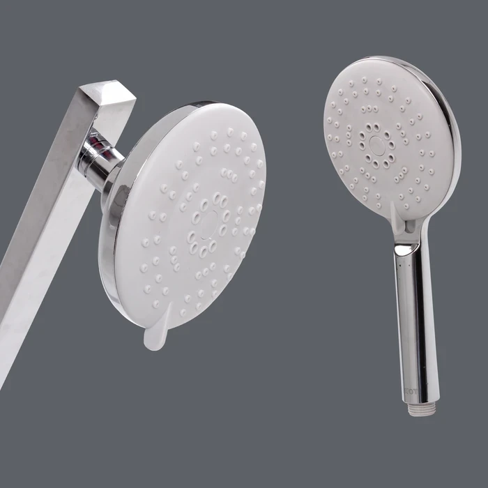TOYO-8336 Premium 4-Flow Over-Head Shower and Hand Shower Set | Auto-Cleanable Self-Cleaning Bathroom Fixture in Grey & Chrome with Brass Ball Joint