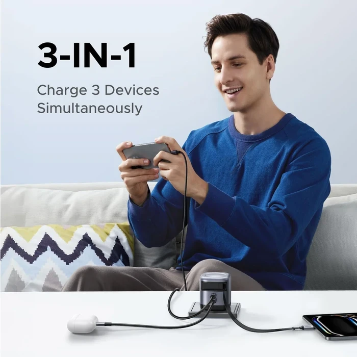 UGREEN 45W 3-Port GaN Fast Charger with Built-in 0.7M Retractable USB-C Cable | PD 3.0, PPS & UFCS Compact Multi-Device Wall Charger | UGREEN GaN Series