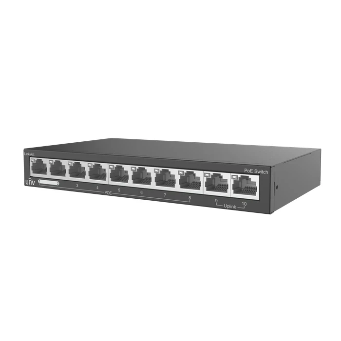 UNV 8-Port Fast Ethernet Unmanaged PoE Switch with 88W Budget, Priority Ports & 250m Extend Mode | NSW2020-10T-POE-IN