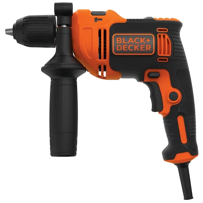 BLACK+DECKER 710W 13mm Corded Variable Speed Hammer Drill | 47,600 BPM Percussion with Keyless Spindle Lock Chuck, Side Handle & Kit Box | BEH710K-GB