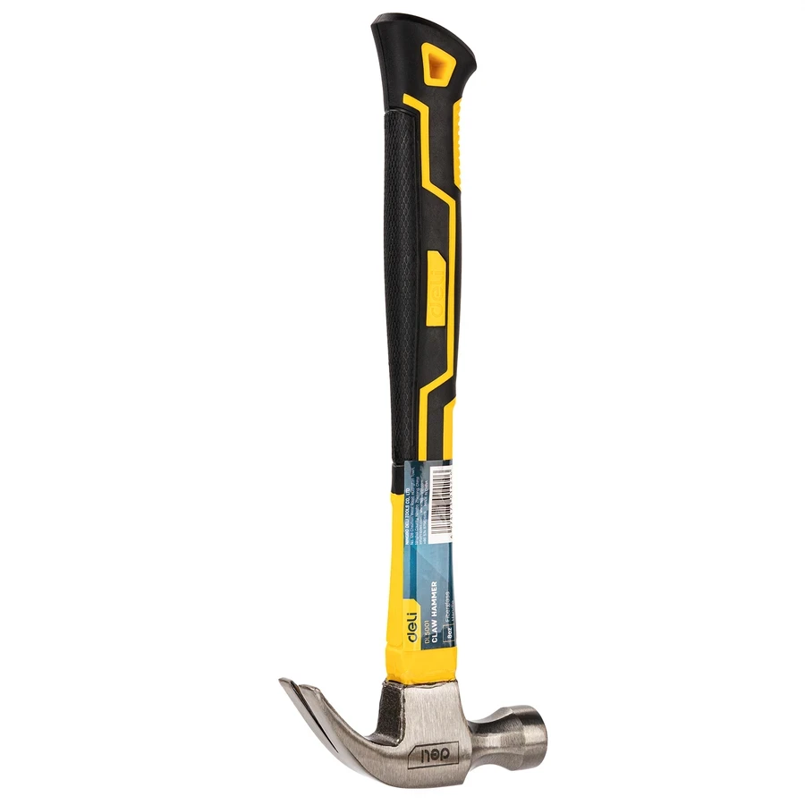 Deli 8oz (225g) Professional Forged Carbon Steel Claw Hammer | Heat-Treated Curved Head with Shock-Absorbing Fiberglass Handle | EDL5001