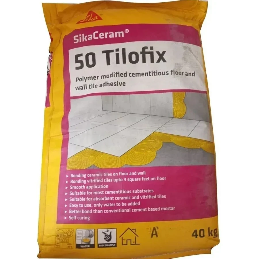 Sika Ceram Tilofix | High Strength Ceramic Tile Adhesive | Gray Cementitious Formula | Self-Curing for Inside Use | Available in 20 Kg Pail and 40 Kg Bag