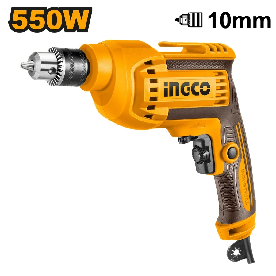 INGCO 550W Industrial Electric Drill & Rotary Driver (10mm Chuck / 0–3000 RPM) | Variable Speed & Reversing Switch | ED55038