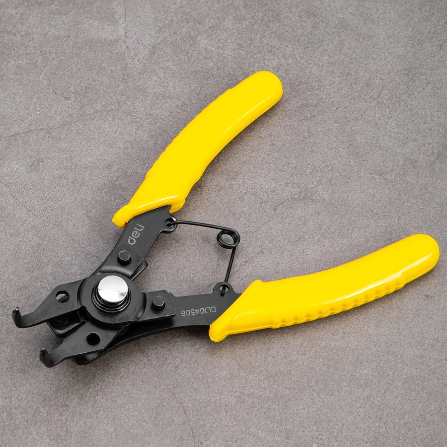 Deli 6" Professional Forged 65Mn High-Carbon Steel Circlip Pliers | Heavy-Duty Precision Snap Ring Removal Tool with Dual-Color Anti-Slip Handles | EDL104506 (Yellow/Black)