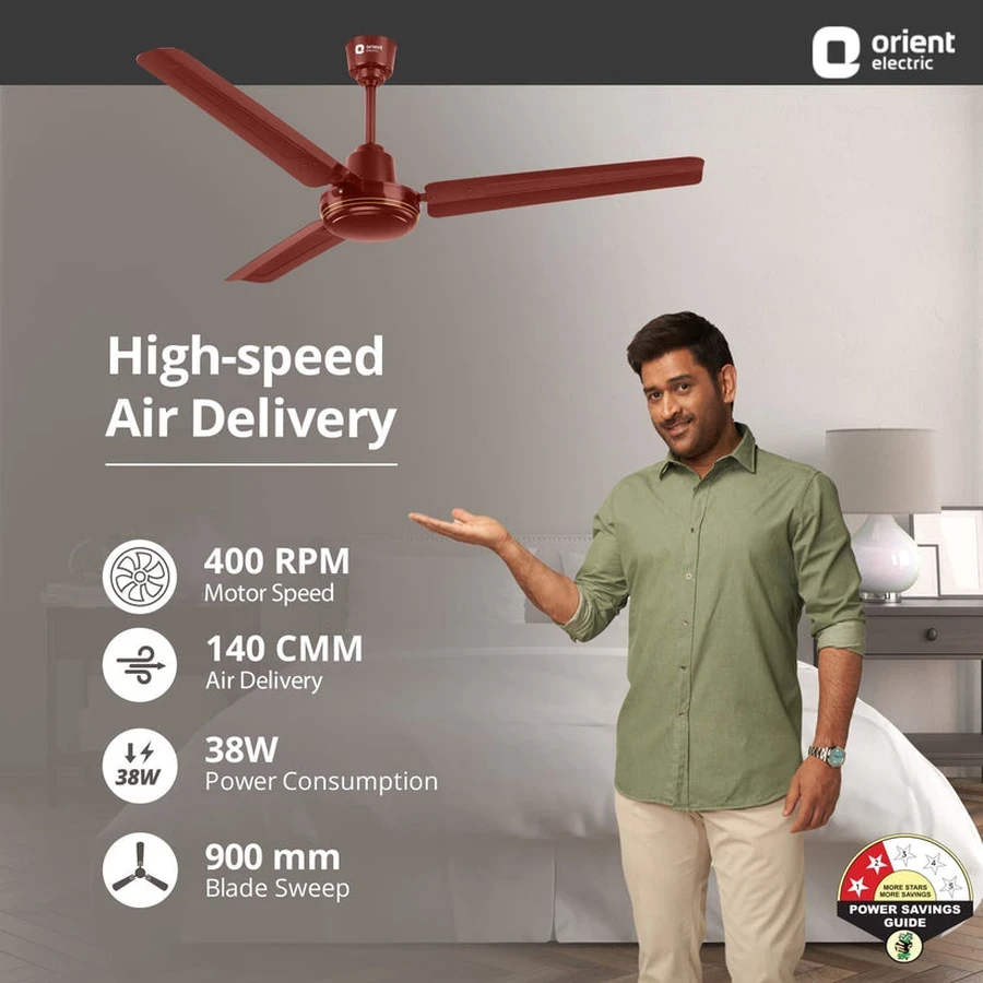 Orient New Breeze Base Ceiling Fan 900mm | 38W Energy Efficient | 400 RPM | 140 CMM Airflow | Brown & White