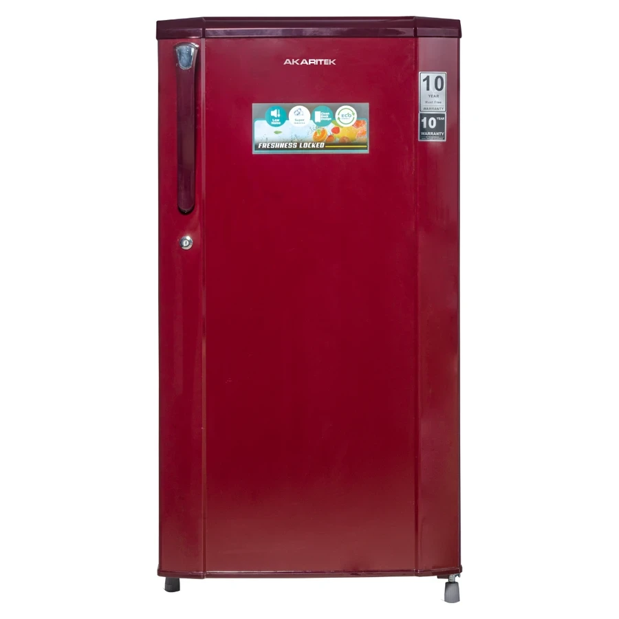 AKARITEK 180 Litre Single Door Refrigerator | A+++ Energy Saving & R600a Refrigerant | Toughened Glass Shelves & Lock-Key | AK-RS180SH (Silver) & AK-RS180BR (Burgundy)